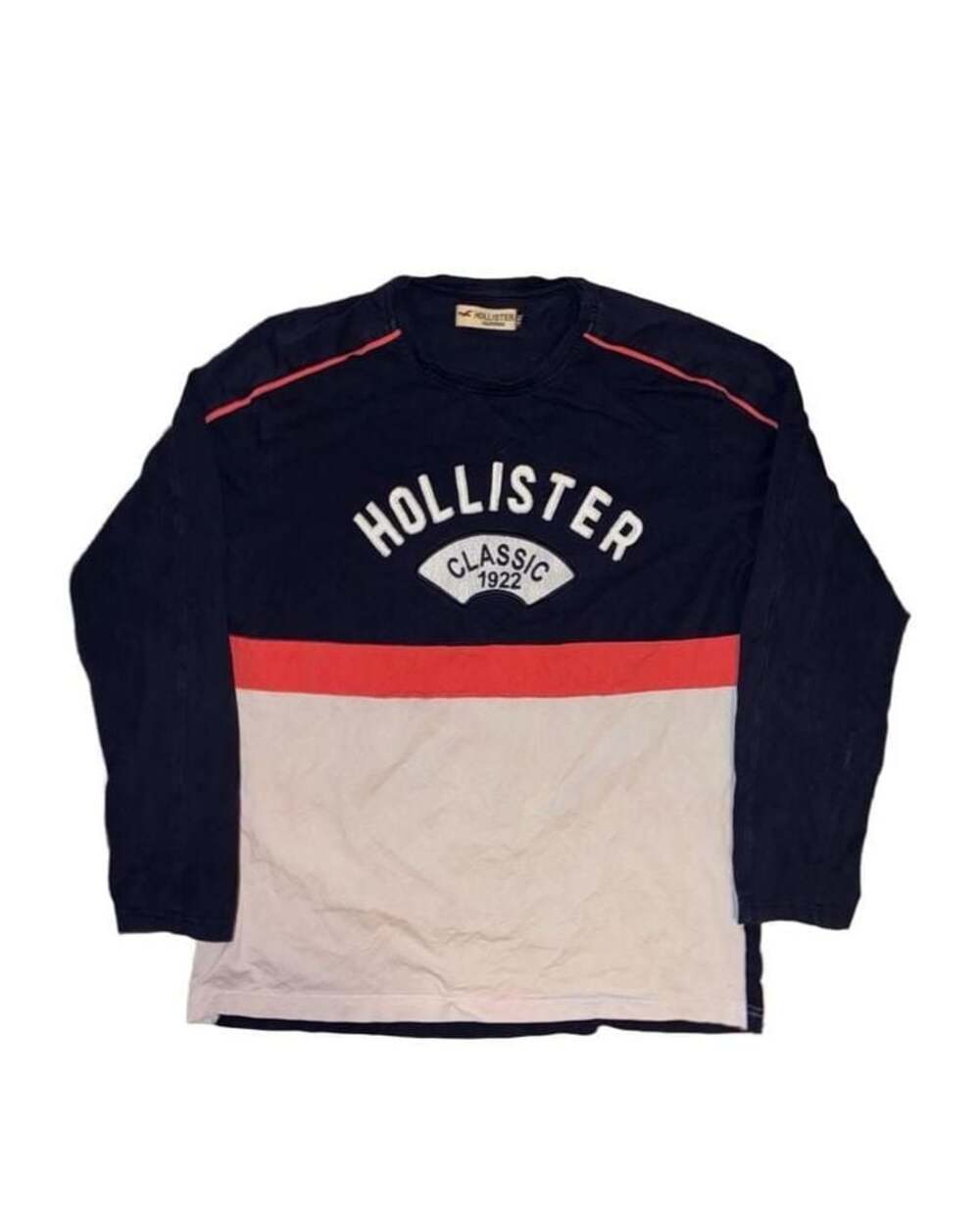 Hollister Classic 1922 Navy Red White Colorblock Long Sleeve T-Shirt